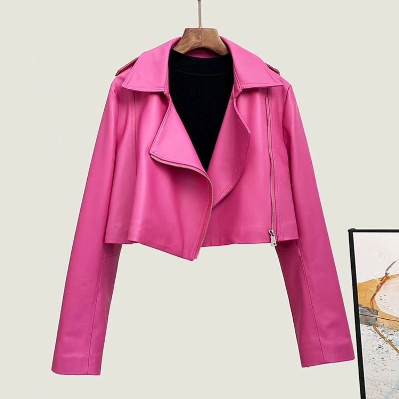 Street Fashion Fall 2025 - Fashion Rose Pink Women Real Leather