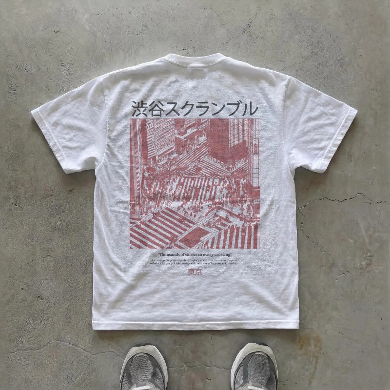 Shibuya Crossroads Pattern T-s - Street Fashion Shibuya 评论和价格
