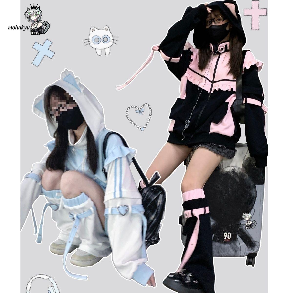 Y2K Kawaii Cat Ear Hoodie Wome - Street Fashion Harajuku 评论和价格